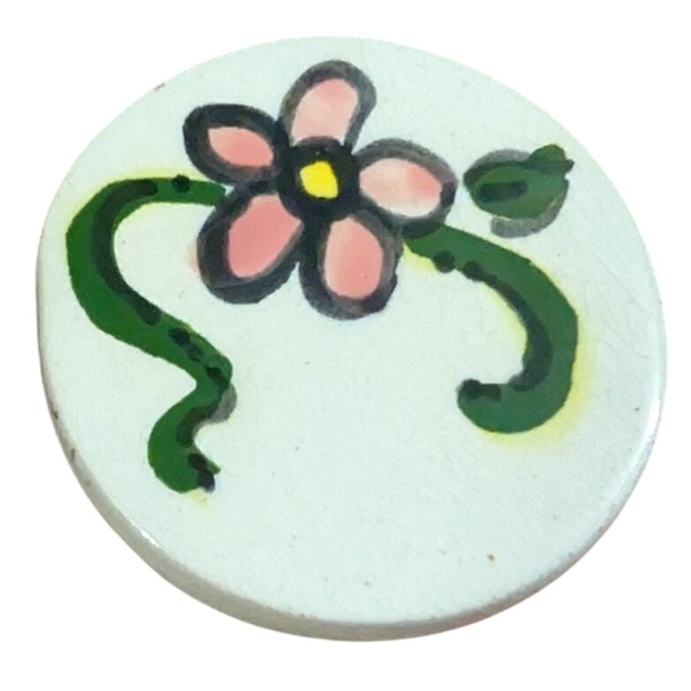 Handmade Floral Round Pin Brooch Womens OS White Pink Green Hand Painted Ceramic